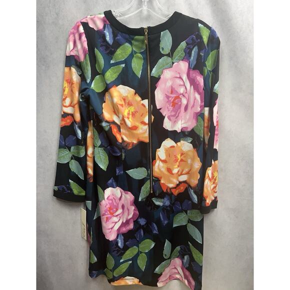 Eliza J Floral Boho 3/4 Sleeve Midi Dress Professional Career Zip Size 8 Petite - Picture 3 of 9